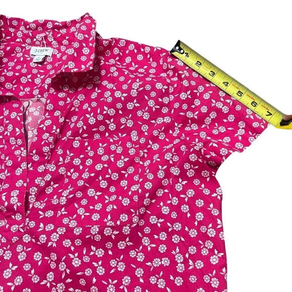 J CREW Printed Pink Fuchsia Ivory Poplin Popover Too Size L - Picture 9 of 9